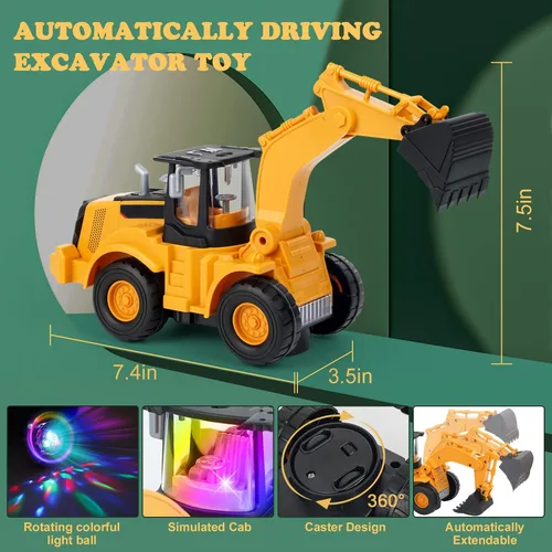 Vista 6 de Kizeefun Excavadora camión niños juguetes,Excavadora con rueda universal