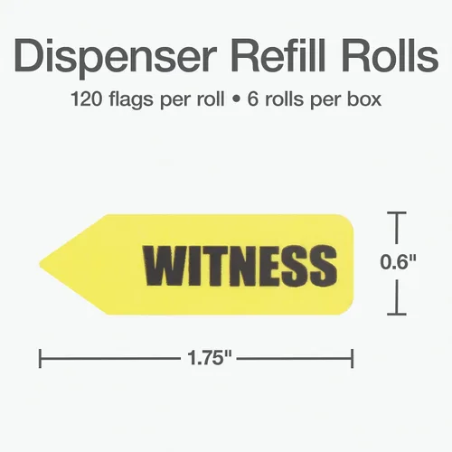 Vista 2 de Redi-Tag Banderas de flecha impresas "Witness", 6 rollos de repuesto, 120 banderas por rollo, amarillas, 720 banderas en total, 1-3/4 pulgadas x