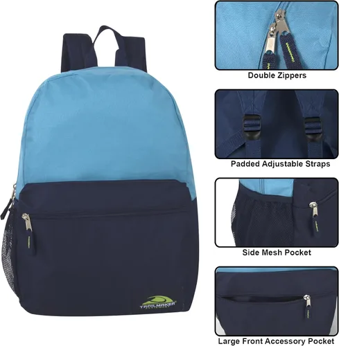 Vista 2 de Trail maker Paquete de 24 mochilas al por mayor para niños, escuela, adultos, deportes, mochilas de bloque de color de 18 pulgadas a granel