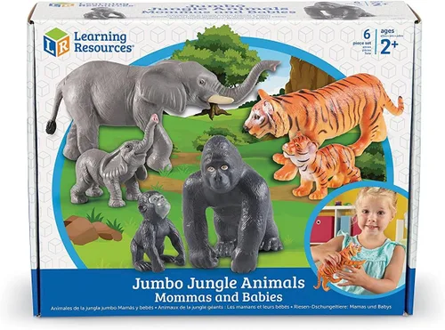 Vista 4 de Learning Resources Jumbo Jungle Animals Mommas y Bebés - Juguetes de animales de safari, figuras de animales pequeños, figuras de juguete