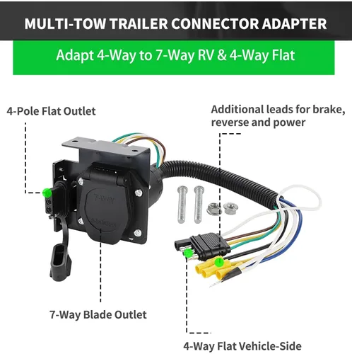Vista 5 de MECMO Multi-Tow - Arnés de cables para remolques de 4 vías planas a 7 vías con cuchillas y adaptador de remolque de 4 planos con cableado