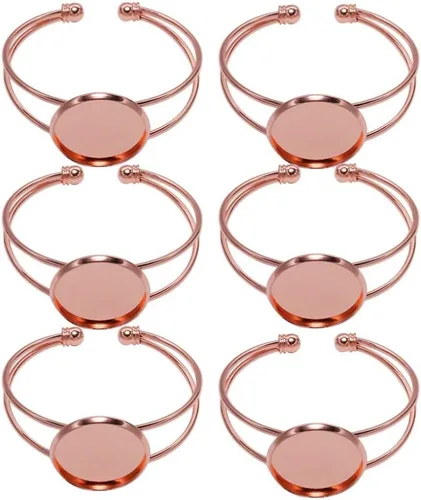 Vista 15 de Exceart 6 unidades de pulseras con ajuste de cabujón redondo en blanco, bandejas de bisel ajustables, pulseras para bricolaje y fabricación de joyas