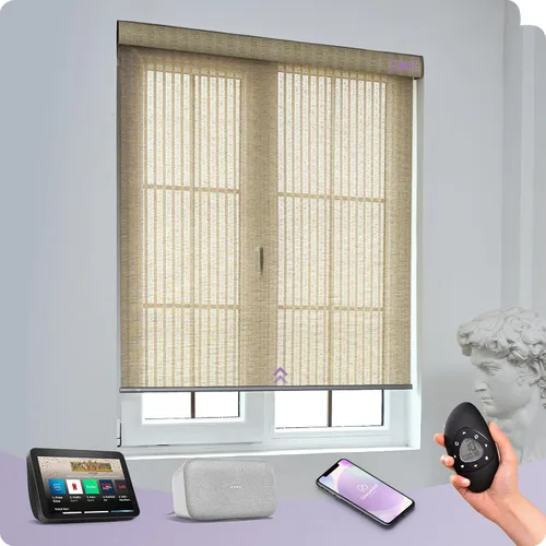 Vista 10 de Graywind Persianas enrollables inteligentes, persianas tejidas naturales para ventanas, control Alexa y Google, persianas motorizadas con control