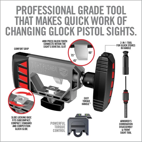 Vista 4 de Real Avid Empujador universal de visión Glock – Herramienta de instalación y ajuste de mira de cola de milano delantera y trasera – Funciona