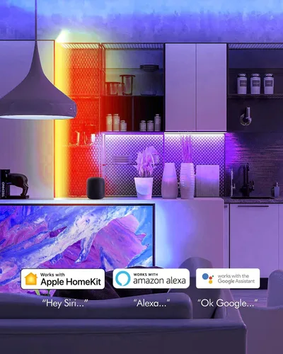 Vista 10 de VOCOlinc Tira de luz LED funciona con Apple HomeKit Siri Alexa Google Assistant 5050 RGB luces LED para dormitorio, Smart Wi-Fi, multicolor
