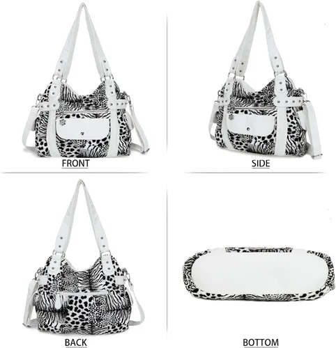 Vista 3 de Angel Barcelo - Bolsa de hombro amplia para mujer, diseño Hobo, cuero lavado