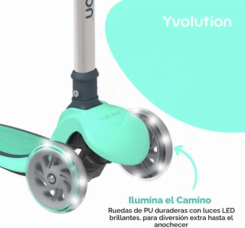Vista 2 de Yvolution Y Glider Air Scooter for Kids, 3 Wheel Scooter for Toddlers 4 Adjustable Height Glider with Kick Scooters, Lean to Steer with LED Flashing