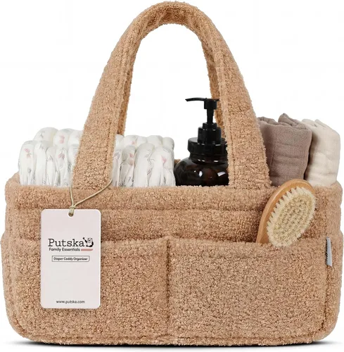 Vista 14 de PUTSKA Organizador de pañales para bebé para mesa de cambio – Elegante cesta de almacenamiento para guardería, artículos esenciales para recién