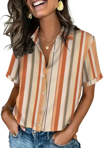 Vista 26 de Zeagoo Camisas con botones para mujer, de manga corta, cuello en V, elegantes y casuales