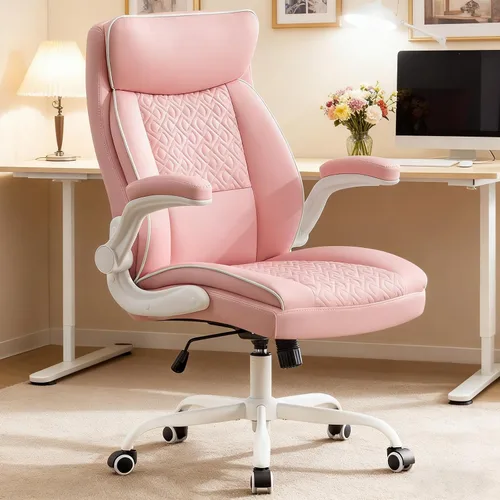 Vista 12 de Silla de oficina en casa con reposapiés, 400 libras, silla de escritorio con respaldo alto con soporte lumbar, reposabrazos suaves, sillas de Beige