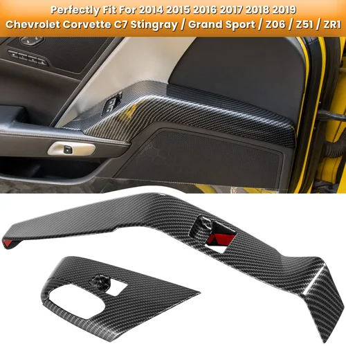 Vista 2 de Cubierta de panel de botón de interruptor de elevación de ventana de puerta de fibra de carbono para Chevrolet Corvette C7 Z06 Z51 ZR1 Stingray Negro