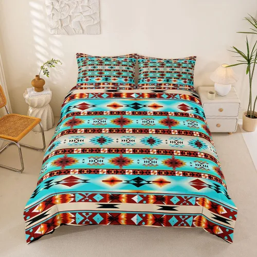 Vista 43 de Erosebridal Juego de funda de edredón estilo bohemio occidental tamaño individual, diseño de vaca atrapasueños del suroeste, juego de ropa de cama