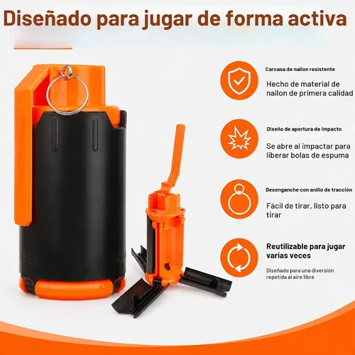 Vista 7 de Aevdor - Granada de juguete con 10 bolas de espuma para juegos de batalla, naranja