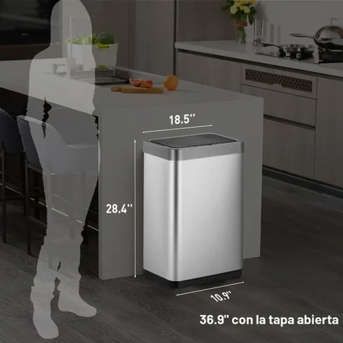 Vista 2 de EKO Juego de botes de basura con sensor de movimiento de 80 litros, incluye un bote de basura automático sin contacto de 80 litros Mirage-X más 60