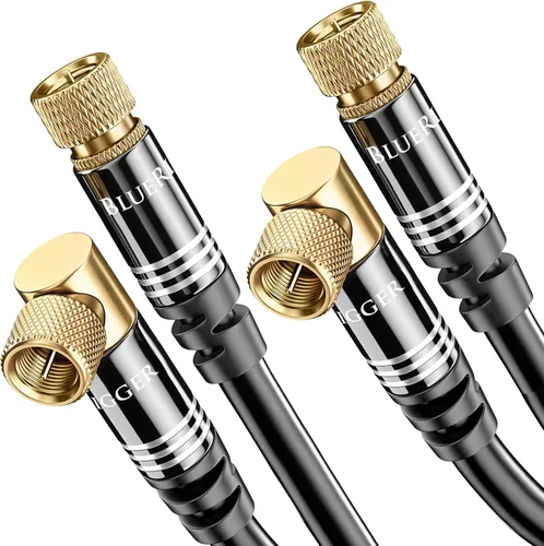 Vista 9 de Cable coaxial BlueRigger RG6 (1.5 pies, conector de 90° a conector de 90° con pin, chapado en oro, triple blindaje) – Cable coaxial de audio y video