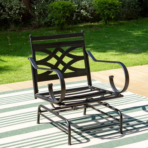 Vista 2 de PHI VILLA Juego de 2 sillas mecedoras para patio al aire libre, sillones metálicos para patio, sofás resistentes para exteriores con cojines de 5.5