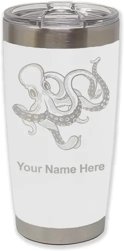 Vista 30 de LaserGram Vaso aislado al vacío de 20 onzas, Kraken, grabado personalizado incluido (negro)