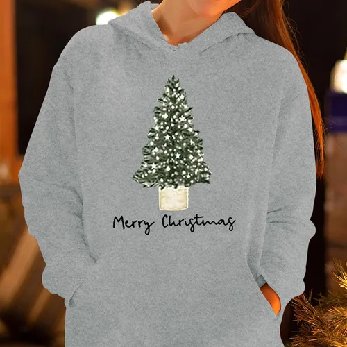 Vista 2 de HUCHPI Sudaderas con capucha de Navidad para mujer, talla grande, casual, ajuste holgado, manga larga, cómoda, ligera, con bolsillo