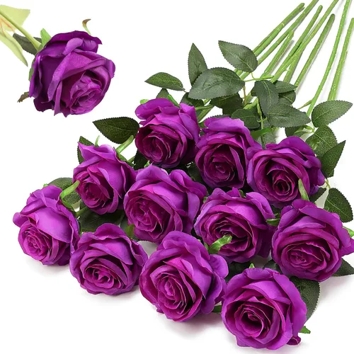 Vista 30 de Rosas artificiales negras – 10 piezas de rosas artificiales falsas de seda con tallos para decoración del hogar, boda, hotel, oficina, centro de mesa
