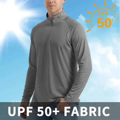 Vista 4 de CRYSULLY Camisas de pesca para hombre con protección solar UPF 50+ de manga larga y cremallera de 14