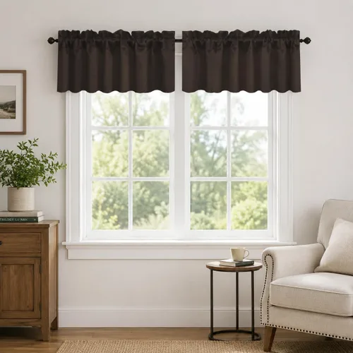 Vista 34 de Aquazolax Half Window Curtains 24 Inch Length, 28" Wide Rod Pocket Small Window Treatment for Kitchen, Bathroom, Camper, Beige, 2 Panels Set