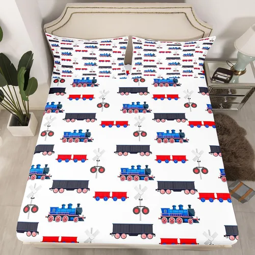 Vista 14 de Juego de sábanas bajeras ajustables para niños, diseño de caricaturas, camiones, tamaño individual, juegos de ropa de cama de excavadoras, camiones