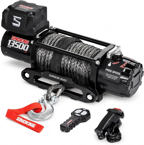 Vista 2 de SINOKING Cabrestante eléctrico de 13500 libras para Jeep, camión, SUV, cabrestante de remolque y cabrestante de barco - Cuerda sintética resistente