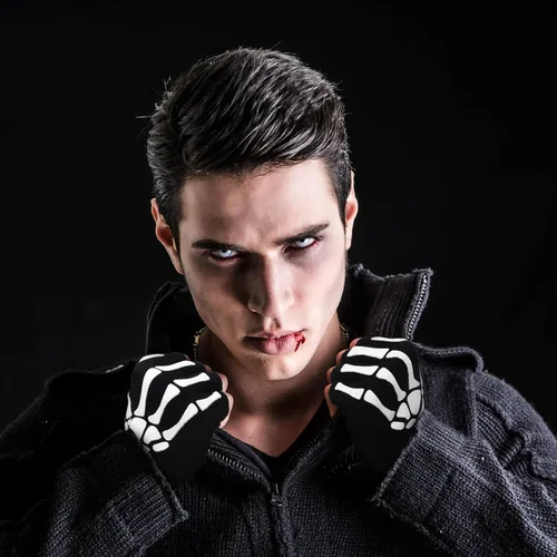 Vista 6 de SATINIOR Guantes de esqueleto sin dedos para mujeres y hombres, disfraz de Halloween, guantes de esqueleto unisex con diseño de hueso gótico