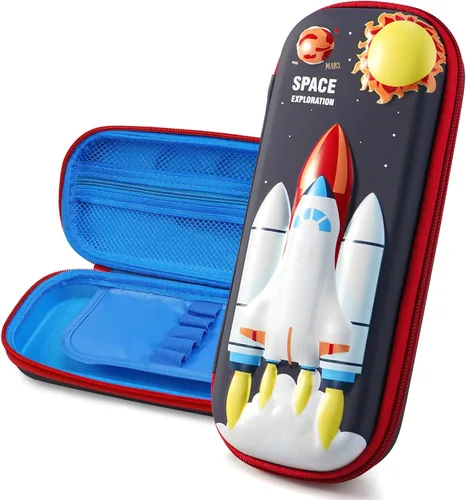 Vista 9 de Estuche para lápices de astronauta 3D para niños y niños, caja impermeable con compartimentos para bolígrafos (azul oscuro)