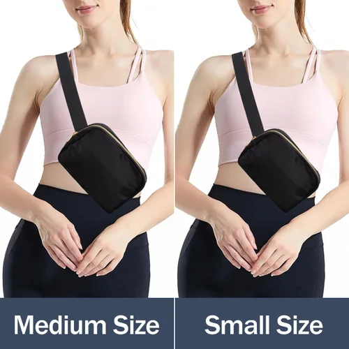 Vista 2 de Paquete de 2 riñoneras cruzadas para mujer, riñoneras a la moda, impermeable, lindo monedero pequeño para viajes, entrenamiento, correr, negro beige