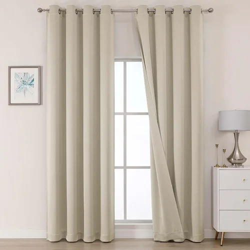 Vista 54 de OWENIE Cortinas 100% opacas de 63 pulgadas de largo, 2 paneles para dormitorio, sala de estar, cortinas superiores con ojales con aislamiento Negro