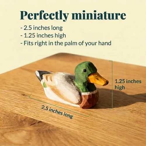 Vista 2 de Selsela - Estatua de pato tallada a mano en madera, miniatura de animal pequeño, decoración. Regalos inspirados en la naturaleza y coleccionables