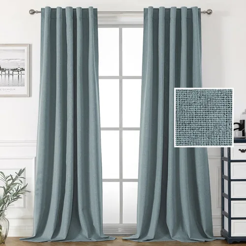 Vista 26 de H.VERSAILTEX Cortinas 100% opacas con aspecto de lino para dormitorio, cortinas de bloqueo de luz con doble cara de lino con pestaña trasera