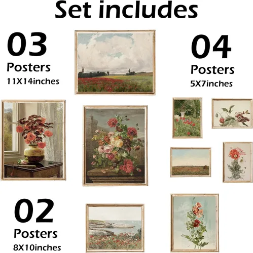 Vista 2 de Impresiones artísticas de pared florales vintage, pintura al óleo de primavera, pósteres de flores retro, naturaleza silvestre, arte de pared