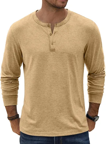 Vista 10 de COOFANDY Camiseta Henley de Manga Larga para Hombre Camisas Pullover Casuales Ligeras Camisetas Básicas Suaves Elásticas Tops de Otoño