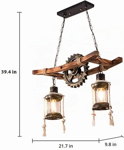Vista 2 de Lámpara colgante industrial retro de 2 cabezales, con forma de engranaje de granja, personalidad creativa única, lámpara de isla de techo vintage