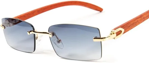 Vista 4 de Lentes de sol rectangulares de lujo con montura dorada sin montura azul y gris, para mujeres y hombres, lentes de sol retro de los años 90, sin