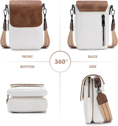 Vista 3 de POIUGOYA Bolsos cruzados pequeños para mujer, a la moda, de cuero, con triple compartimento, para teléfono celular, con correa ajustable