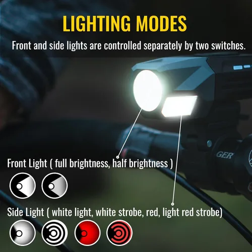Vista 3 de Easymaxx Juego de luces para bicicleta, luces recargables para bicicleta delantera y trasera, potente faro de bicicleta impermeable, fácil