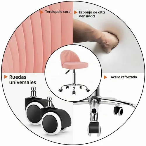 Vista 5 de KKTONER Taburete giratorio de oficina, sillas de terciopelo para tocador, taburetes ajustables en altura con respaldo para dormitorio, hogar