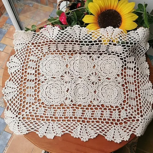 Vista 5 de Hsvanyr 15 x 27 pulgadas rectangular de algodón hecho a mano con encaje de ganchillo para mesa de café, tocador, bufanda, centros de mesa, decoración