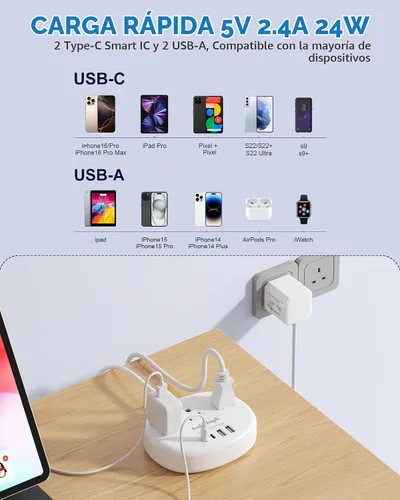 Vista 6 de Adaptador de enchufe multipaís, adaptador de corriente internacional de 3