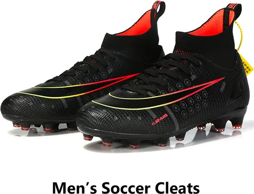 Vista 3 de Zapatos de fútbol para hombre, zapatos de fútbol de caña alta, con cordones, antideslizantes, para deportes al aire libre, atléticos, béisbol