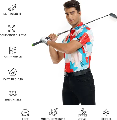 Vista 4 de DEOLAX Camisa de golf para hombre que absorbe la humedad, secado rápido, manga corta, polo para hombre