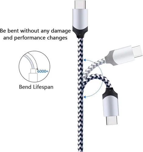 Vista 8 de Paquete de 5 cables USB tipo C rápidos de 6 pies para Samsung Galaxy S25 Edge S25+ Plus Ultra S24 S23 S22 S21 S20 FE Ultra S10 S10+ S9 S8 Plus Note