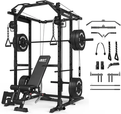 Vista 20 de Mikolo Jaula de Potencia, Rack de Potencia con Sistema de Cruce de Cables, 1500LBS Rack para Sentadillas con Sistema de Jalón LAT, Jaula de Negro
