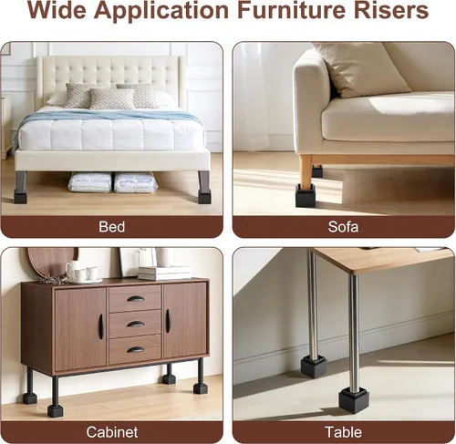 Vista 7 de Elevadores de cama de bambú de 4 pulgadas, 2000 libras, elevadores de patas de muebles resistentes con borde anticaídas, extensores de altura