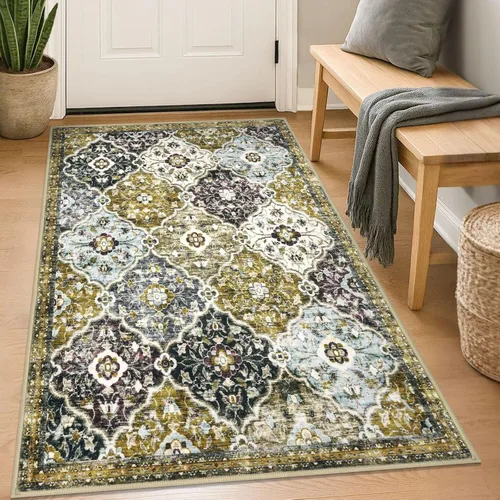 Vista 59 de KILOCOCO Alfombra marroquí pequeña, de 2 x 3 pies, color negro/dorado, súper suave, lavable, para interiores, vintage, lavable, antideslizante