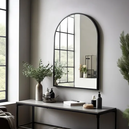 Vista 14 de Dewfig Espejo de Pared con Ventana Arqueada, 30"x20" Espejos de Panel de Ventana, Espejos de Tocador para Baño, Dormitorio, Entrada, Sala de Estar