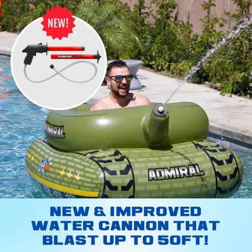Vista 5 de Flotador inflable de alta calidad para piscina, flotador inflable con cañón de agua que explota agua hasta 50 pies. Flotadores inflables duraderos